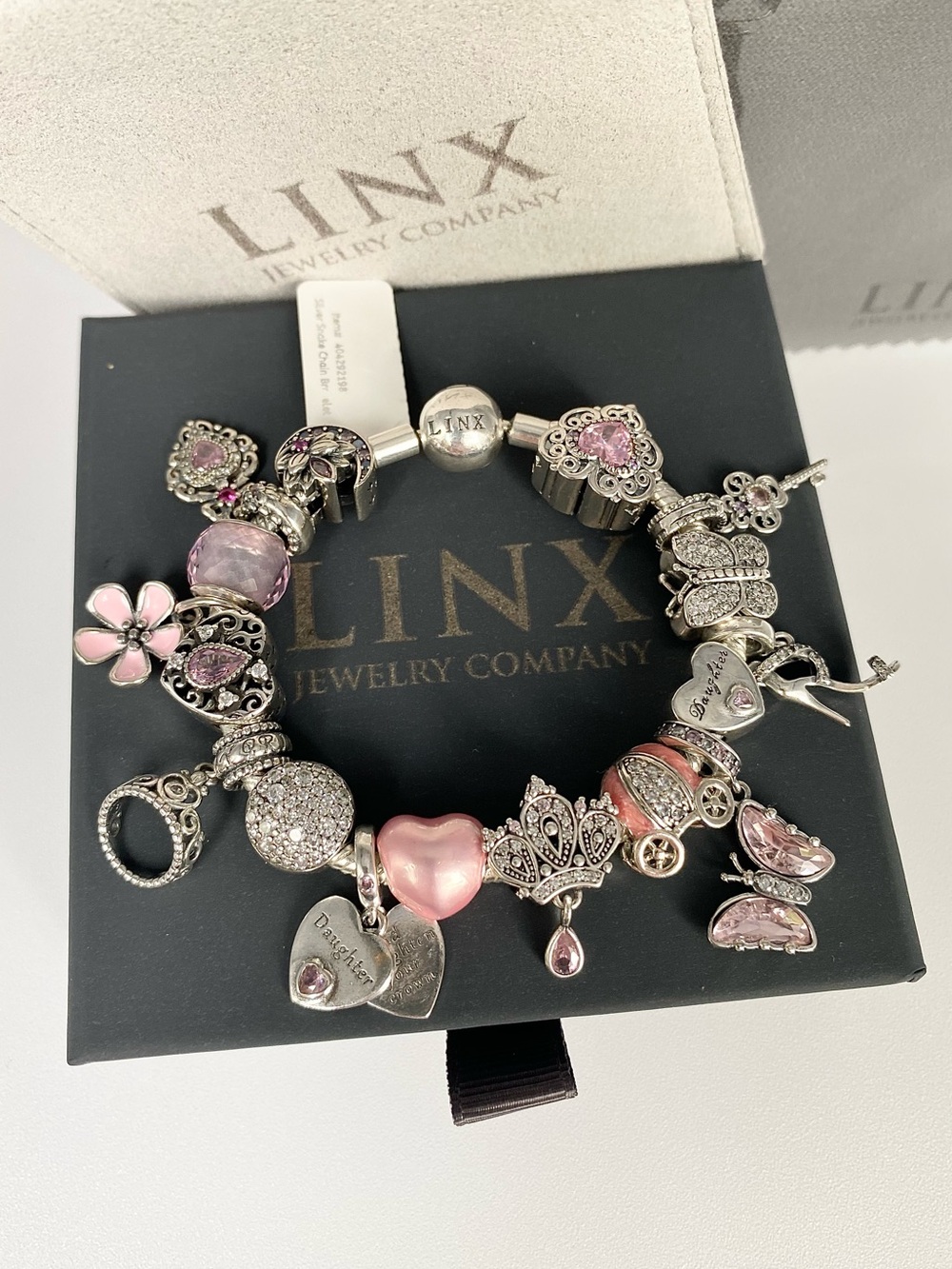 Linx Snake Chain Bracelet with Pink Daughter & Princess Themed Charms